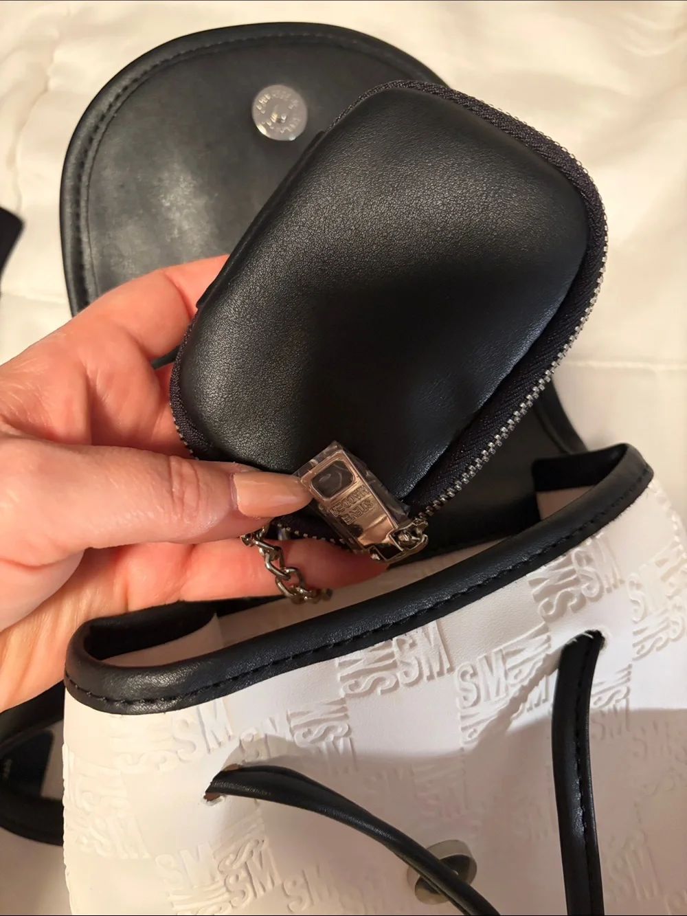 Black & White Steve Madden Woven-Flap Mini Backpack